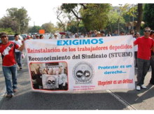 "We demand the reinstatement of the dismissed workers, Recognition of our union (STUHM), To protest is a right to repress is a crime" Honda Union Continues Struggle in Mexico